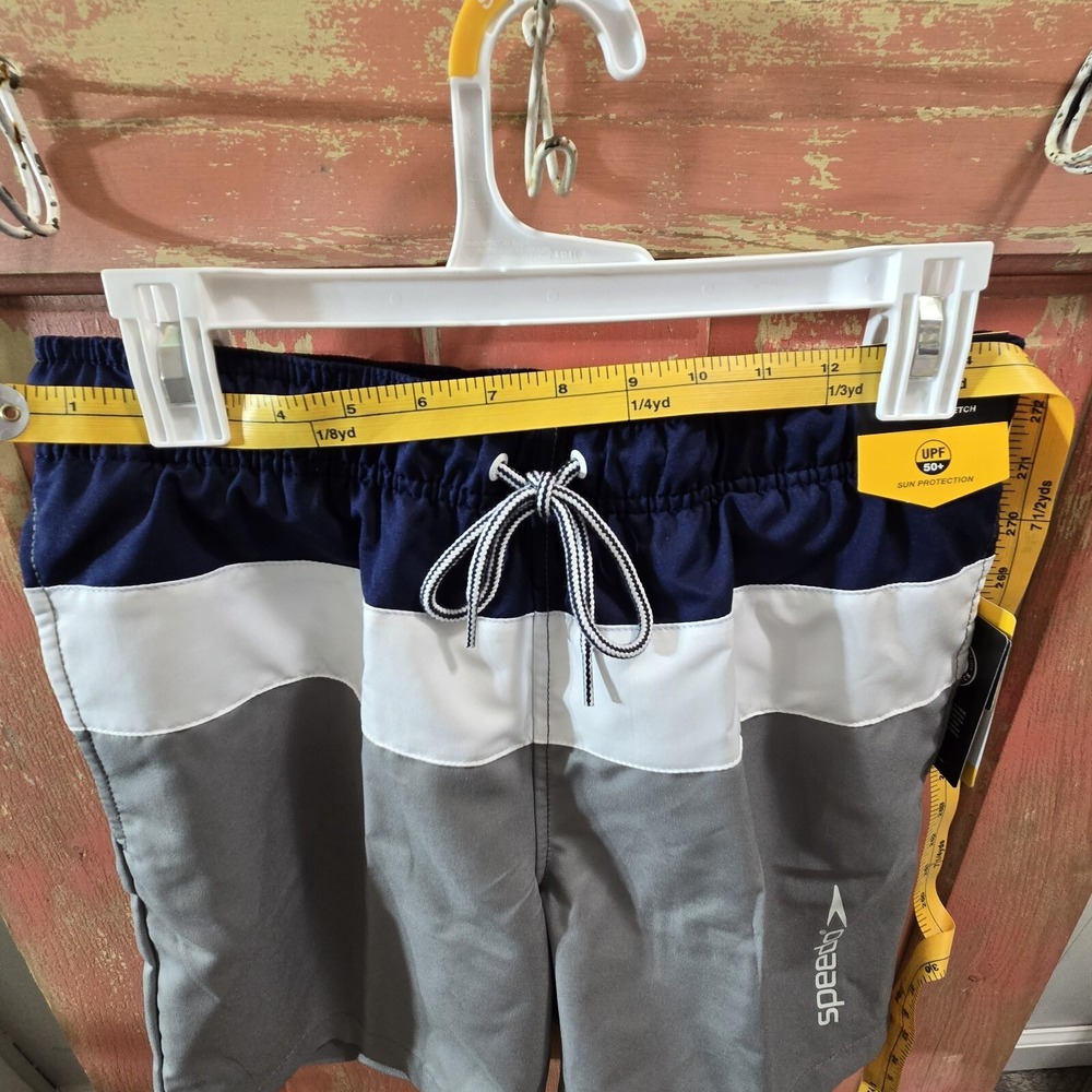 Speedo Men's Swim Trunks Size Small Gray Blue White Colorblock Volley Shorts NEW - Picture 16 of 16